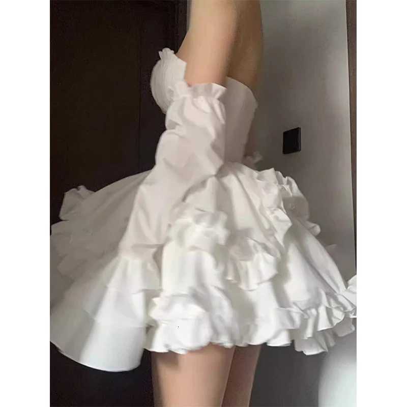 Elegant White Mini Dress Women Fashion Party Prom Luxury Strapless Dresses Summer Korean Sexy Ruffles Backless Bodycon Dresses R250716