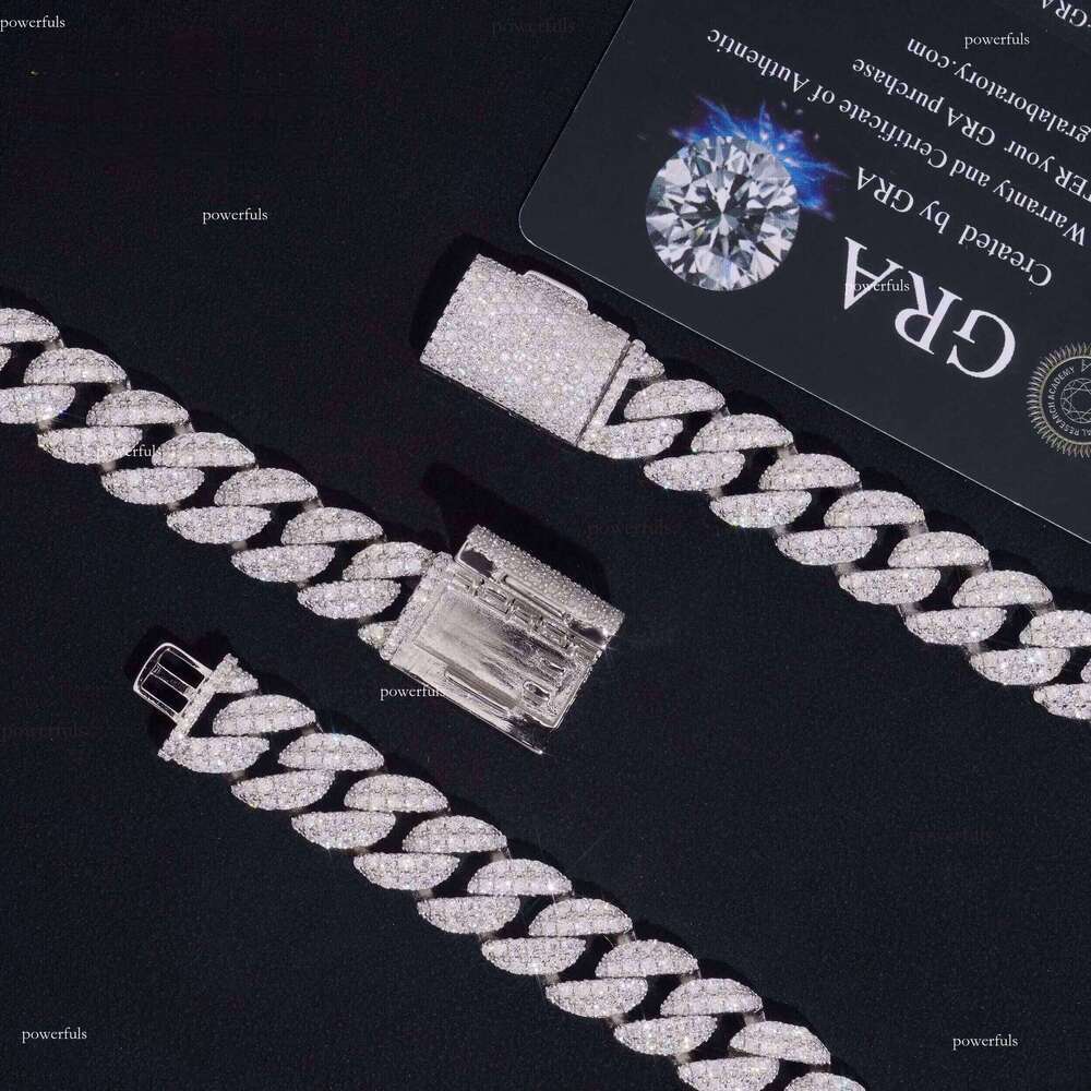Pass Dia Tester Ready to Ship Hip Hop Sier Iced Out 12mm Mens Moissanite Necklace Cuban Link Chain