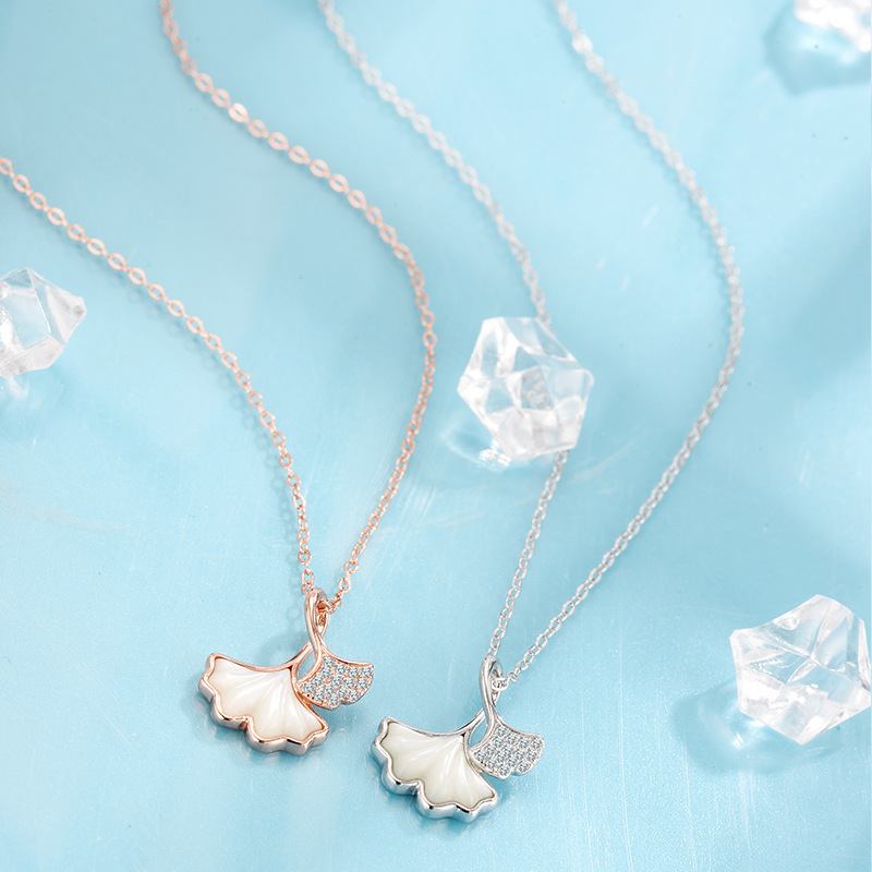 Elegant Ginkgo Leaf Necklace With White Mother - of - Pearl And Rhinestone - Encrusted Accents In Silver Tone Ideal For Daily And Special Occasions fa