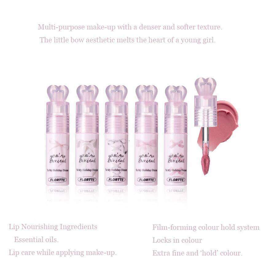 FLORTTE Little Bow Collection Creamy Lip Cream Matte Long-Lasting Non-Stick Cup Not Fade Waterproof Pigmented Veet Lipgloss