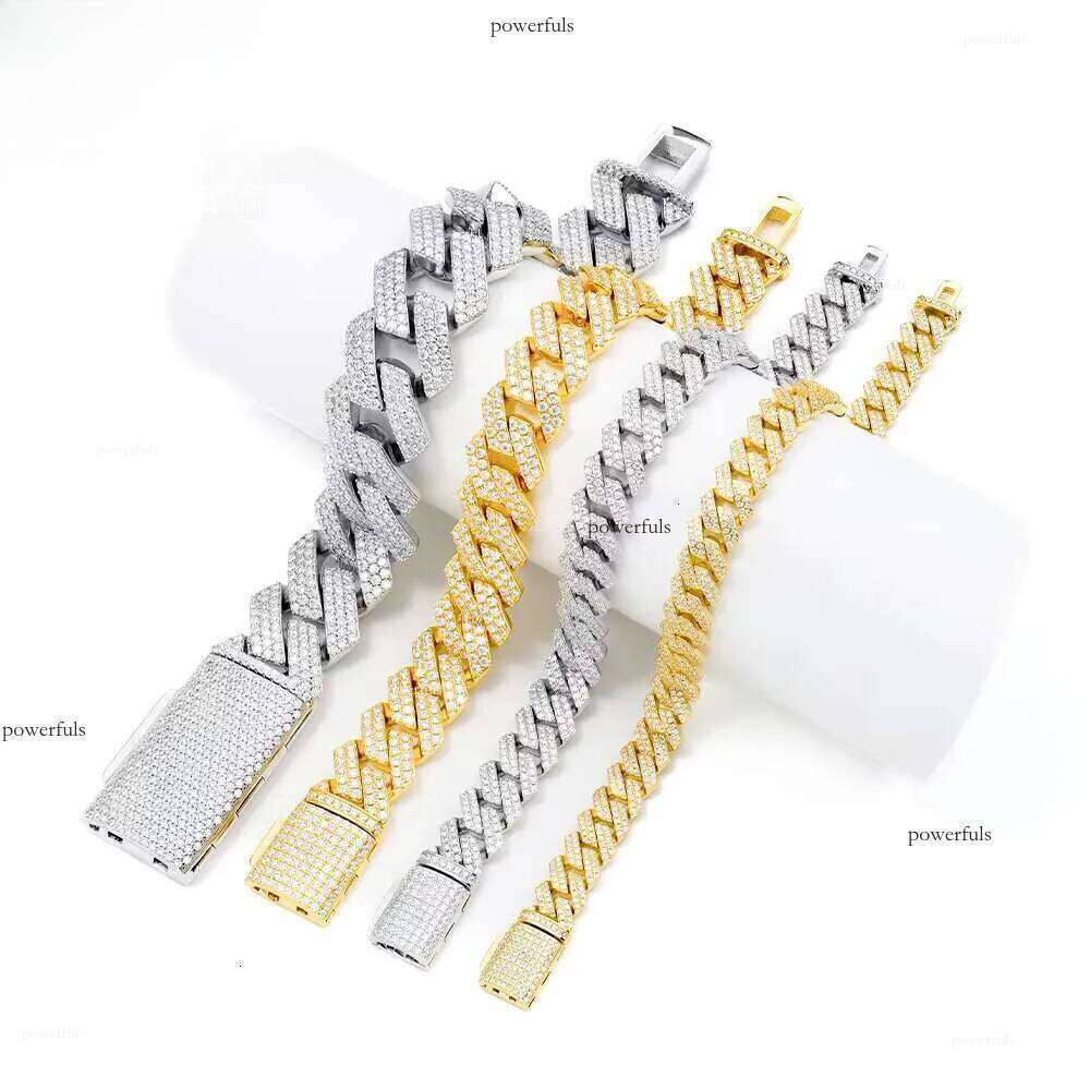 New Arrivals Sterling Sier Jewelry 8/10/12/14/18/20mm Sharp Angled Style Iced Out Moissanite Cuban Link Chain Bracelets