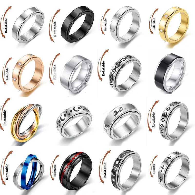 Anti Stress Anxiety Fidget Spinner Couple Rings Rotate Freely Jewelry for Men Women Stainless Steel Knuckle Ring Wedding Bague S250716