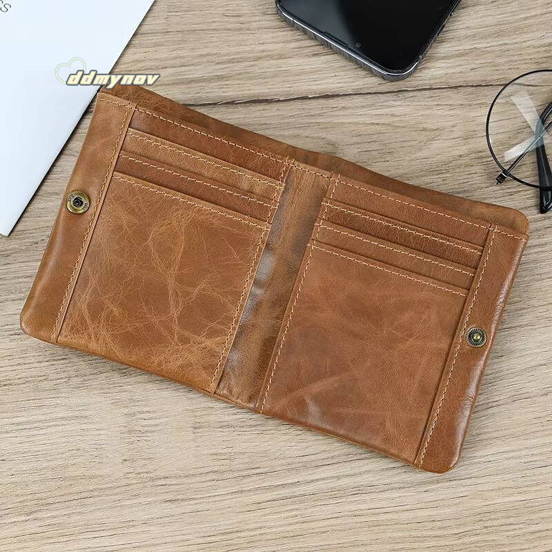 Luufan Genuine Bifold Card Holder Short Purse Male Cow Leather Mens Coin Real Cowskin Zipper Wallet ddmynov