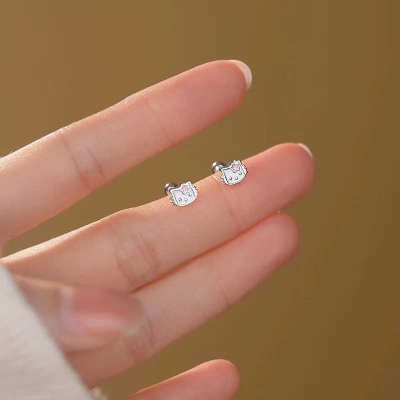 Sanrio Fashion Cute Sanrio Hello Kitty Earrings for Women Kawaii Small 925 Sterling Silver Square Piercing Earrings Charm Jewelry Gift w250716