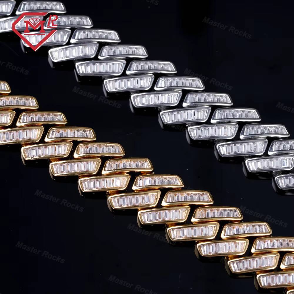 VVS Iced Out Moissanite 15mm Cuban Link Chain Hip Hop 925 Silver Baguette Moissanite Cuban Chain for Men