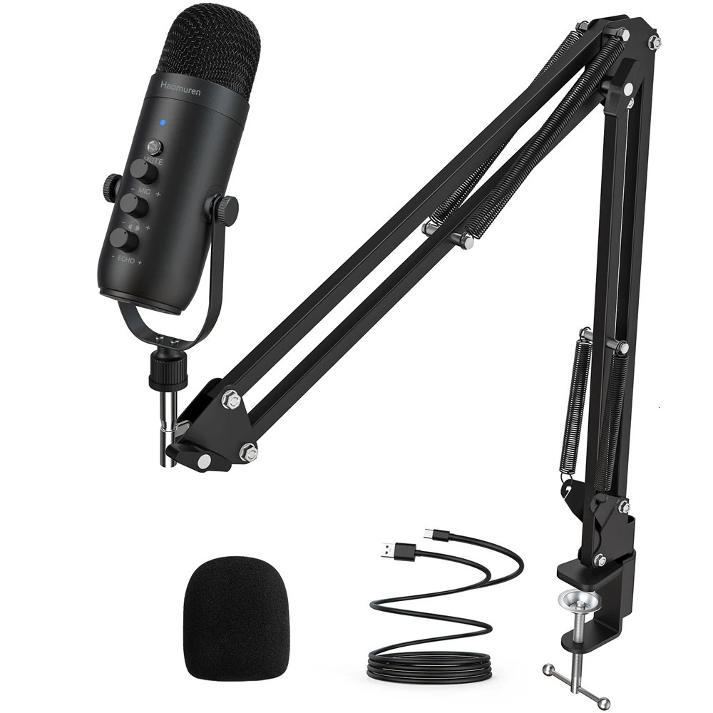 Haomuren Professional USB Streaming Podcast PC Microphone Studio Cardioid Condenser Mic Kit with Boom Arm For Recording 250715
