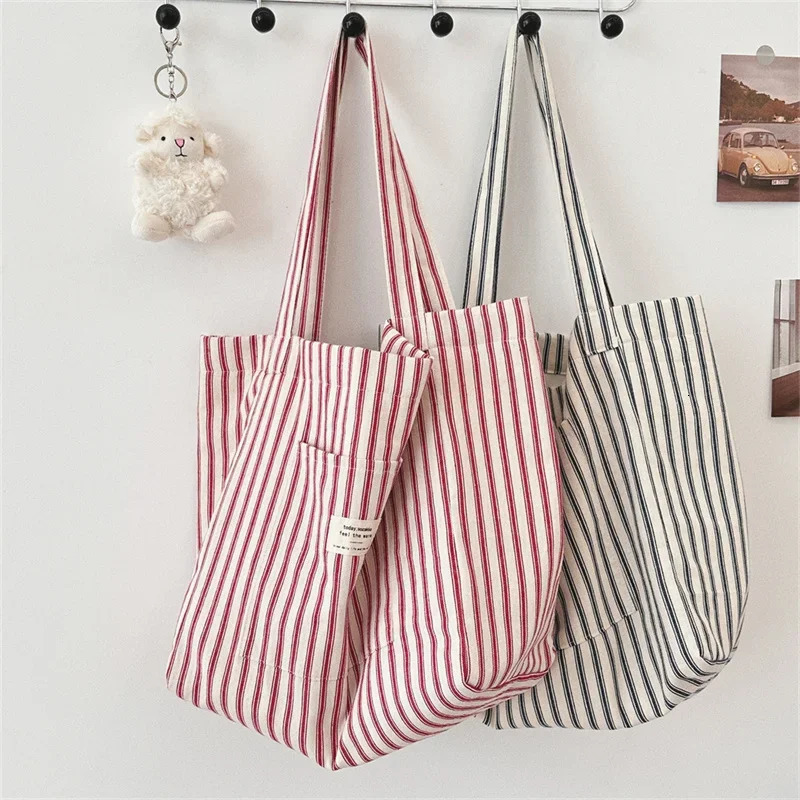 Shoulder Bag Large Capacity Canvas Bag for Women Causal Striped Shopping Lightweight Commuting Shoulder Bags 250714
