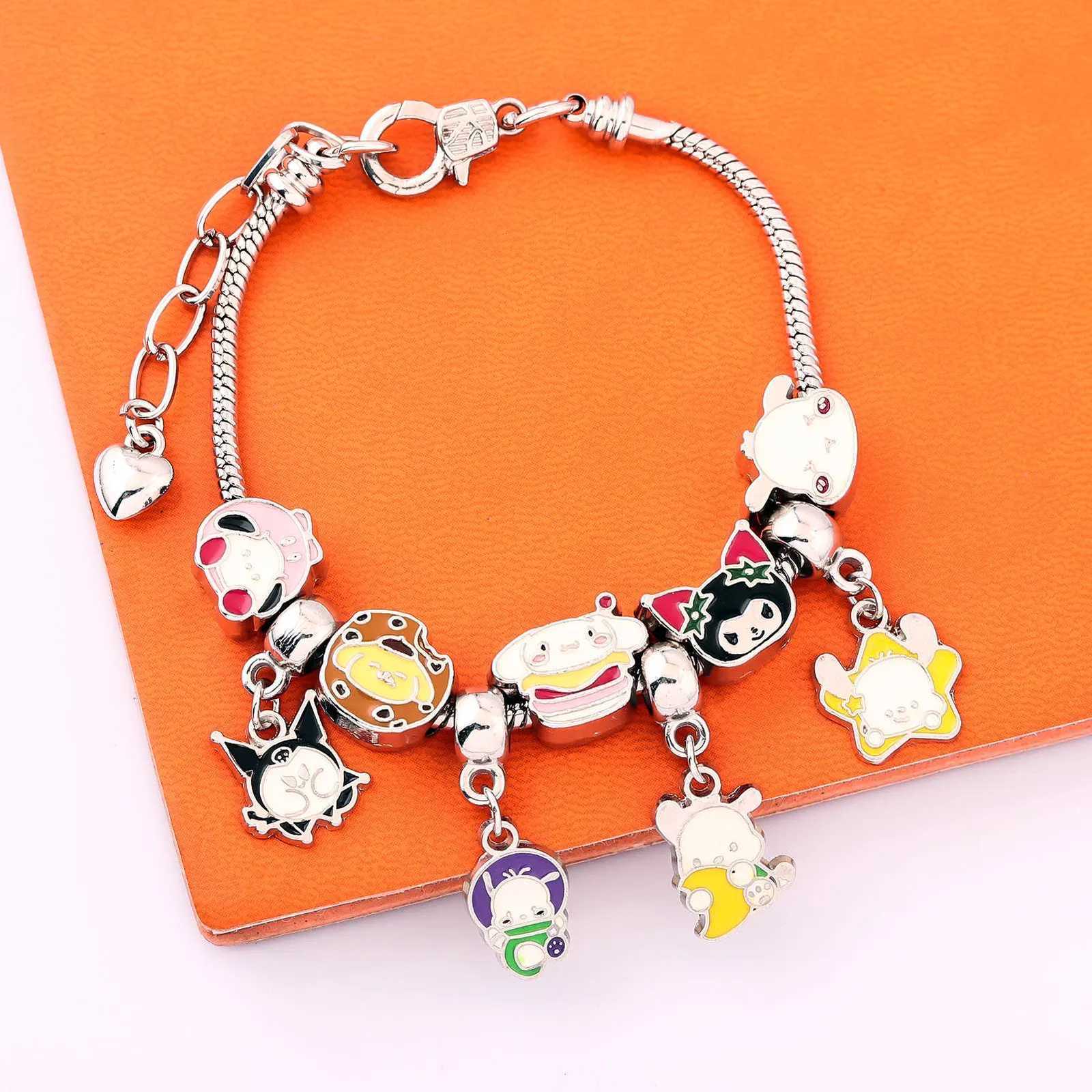 Sanrio Anime Hello Kitty Pendant Charm Bracelet Kuromi Classic Pink White Crystal Stone Adjustable Bead Bracelet in Silver and Gold Color Giftw250716