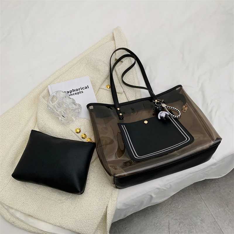 Clear Jelly Shoulder Bag For Women Commuting Zipper Large Capacity Tote Bag High-end Texture Underarm Purses Handbag