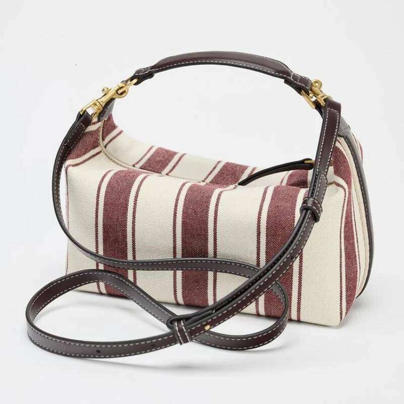 STRIPED FABRIC CITY Bag, Fashionable Handbag Purse For Women - Spacious Crossbody Satchel, Design Baguette Bag