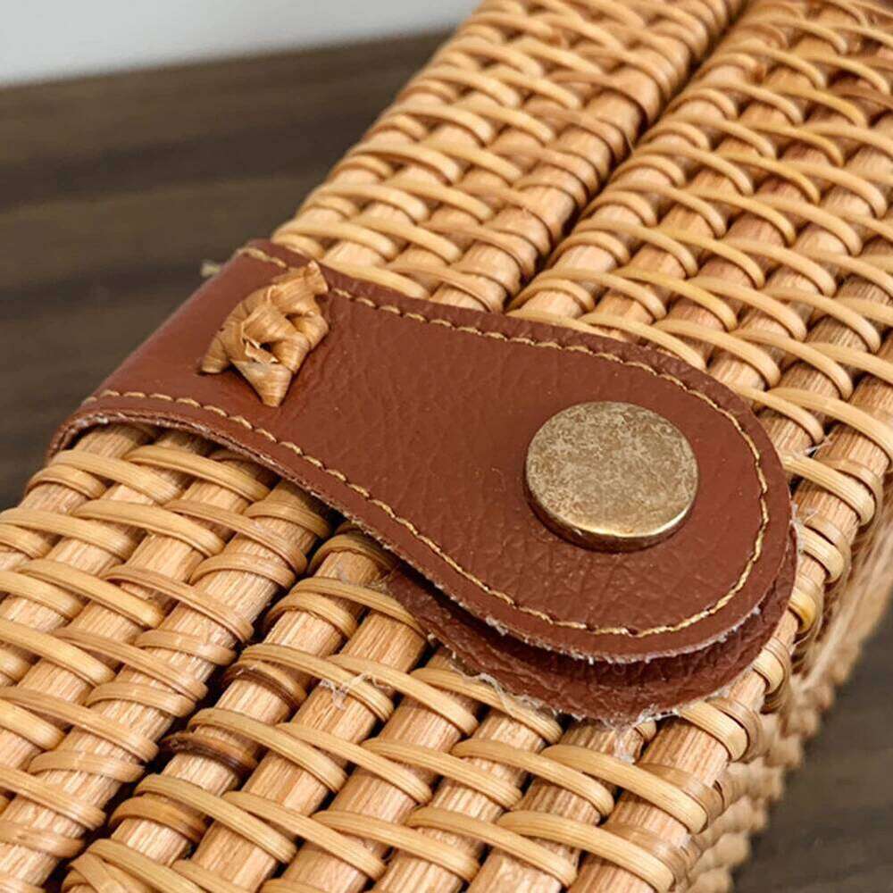 Handwoven Crossbody Bag Adjustable Strap Rattan Women Handbags Large-Capacity Portable Durable Storage For Ladies Shopping Trip