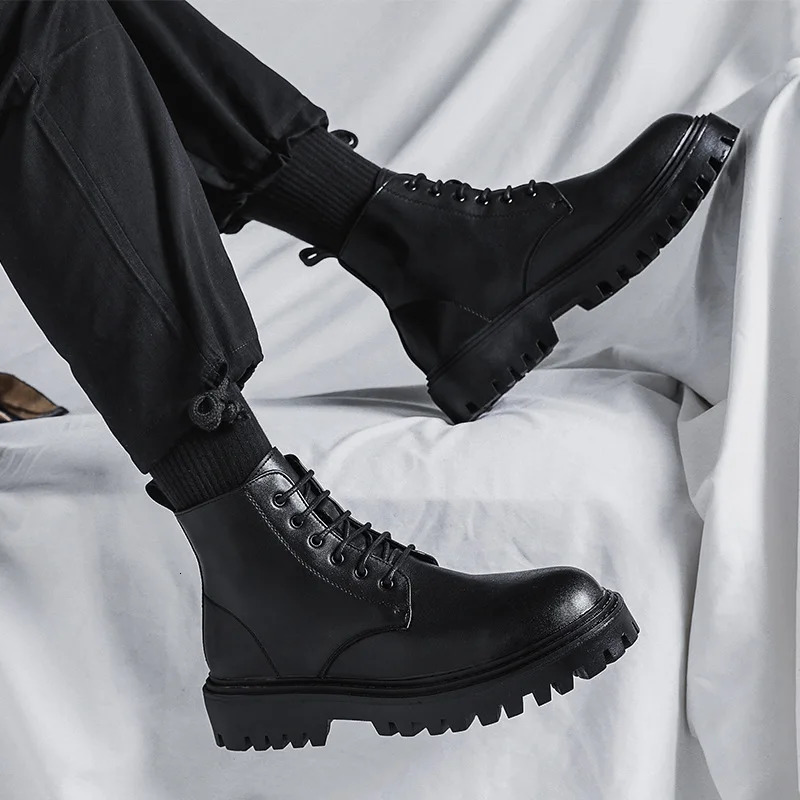 Fashion PU Leather Men Ankle Boots Outdoor Casual Shoes Lightweight Mens Warm Work Boots Classic Handmade Boots 250715