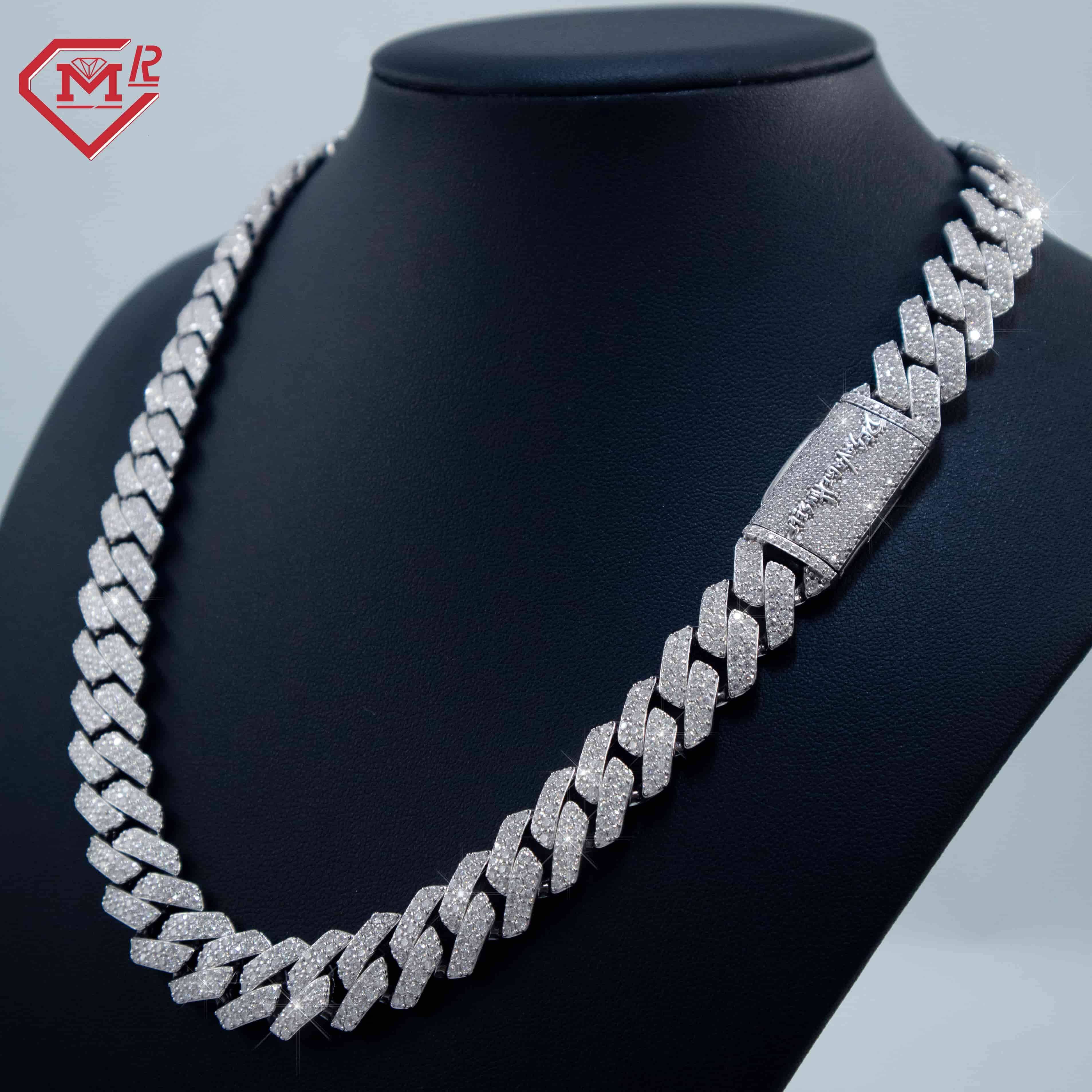 Hiphop 12mm Moissanite Chain Iced Out VVS Diamond 925 Sterling Silver Rapper Jewelry Moissanite Cuban Chain
