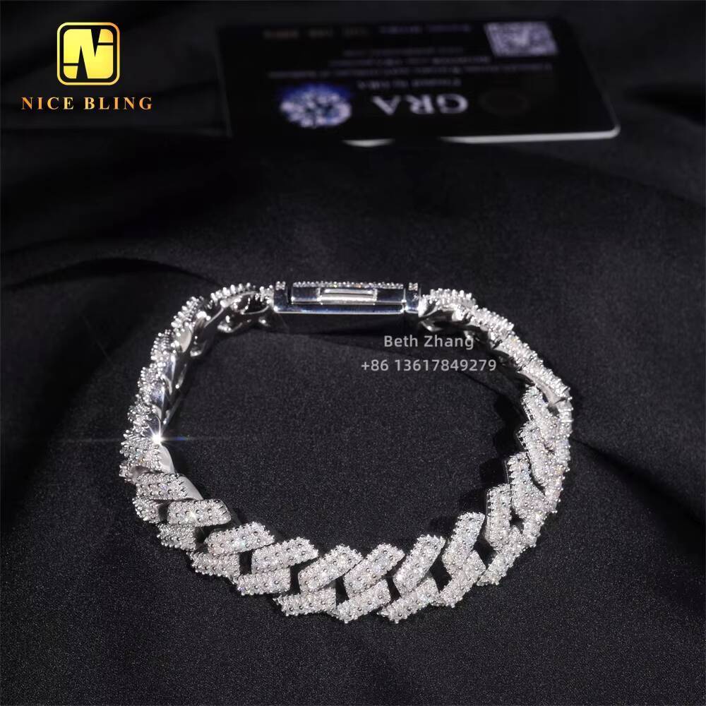 Men Hip Hop Bracelet 925 Silver Iced Out Jewelry VVS Moissanite Cuban Bracelet 3 Rows 15MM Lab Diamond Cuban Link Bracelet