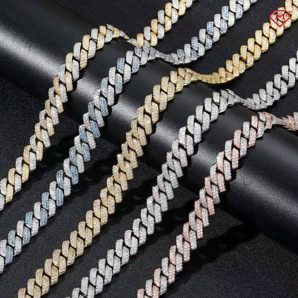 14mm Hip Hop Cuban Chain 2 Rows 925 Sterling Silver Custom Vvs Iced Out Moissanite Cuban Link Chain