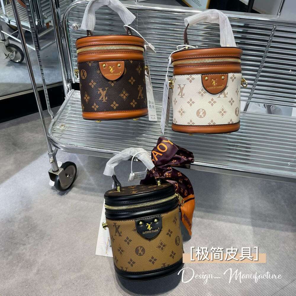 Fashion Silk Scarf Bucket 2025 Early Spring New Women's Bag Fortune Tube Old Flower Letter Handbag Niche Brand