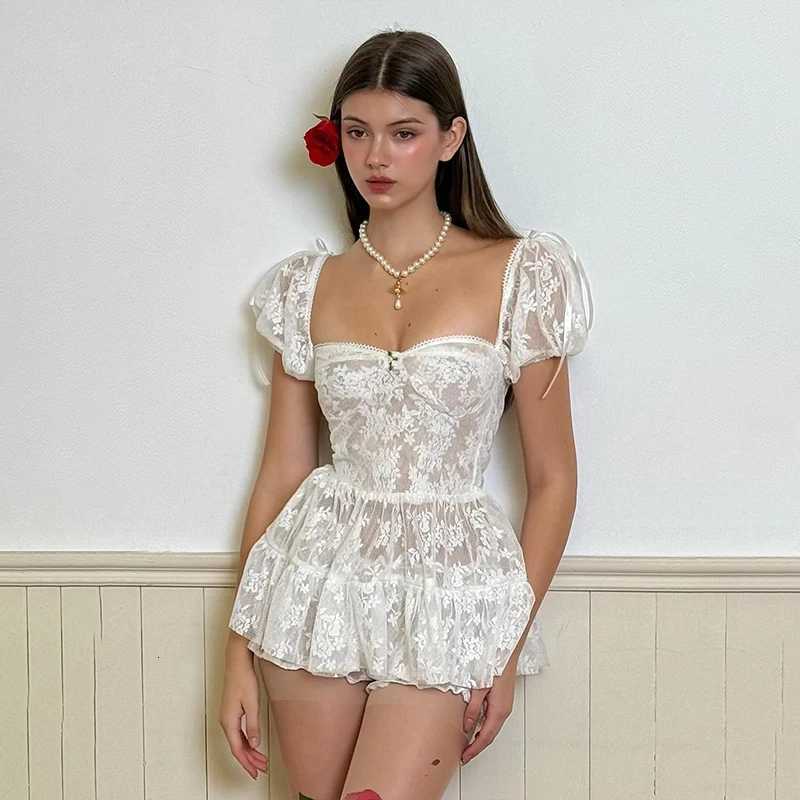 Sexy Hollow Out Lace Patchwork Mini Dress Y2K Summer Square Neck Low Cut Slim Dress Fashion Hot Girls Party Evening Dresses R250716
