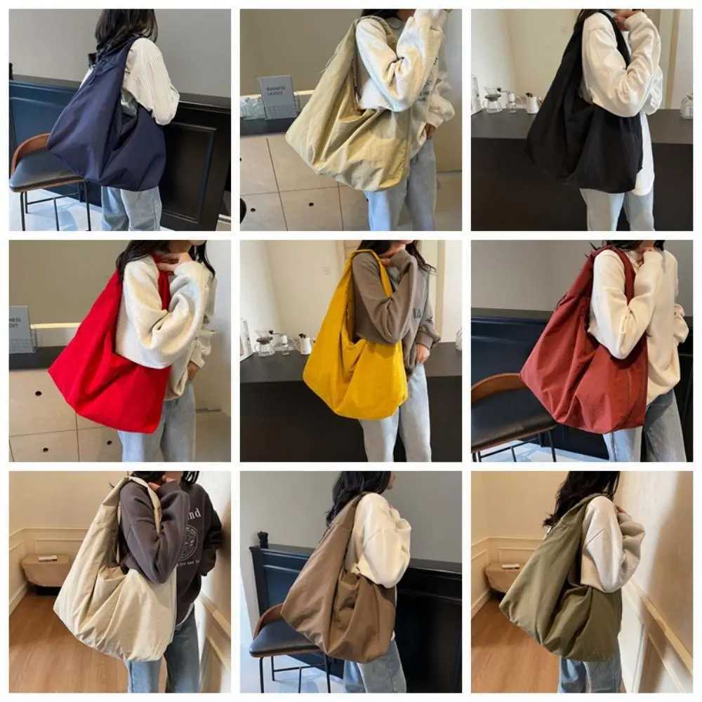 Casual Nylon Shoulder Bag Multi-Pocket Double Zipper Design Versatile Commuting Handbag Soft Large Capacity Tote Bag