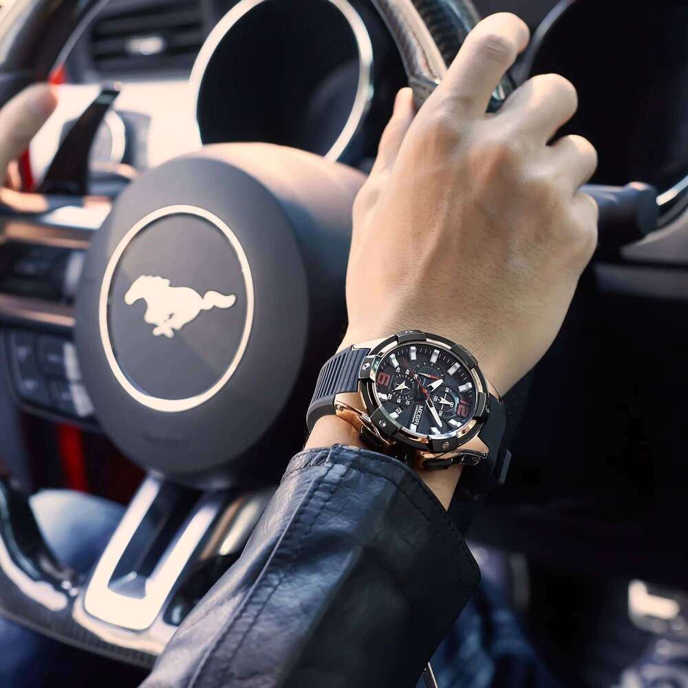 DHwatches MEGIR 2161 Big Dial Watch for Men Silicone Strap Multifunction Chronograph Quartz Solar Watches Waterproof Sport Luminous Date