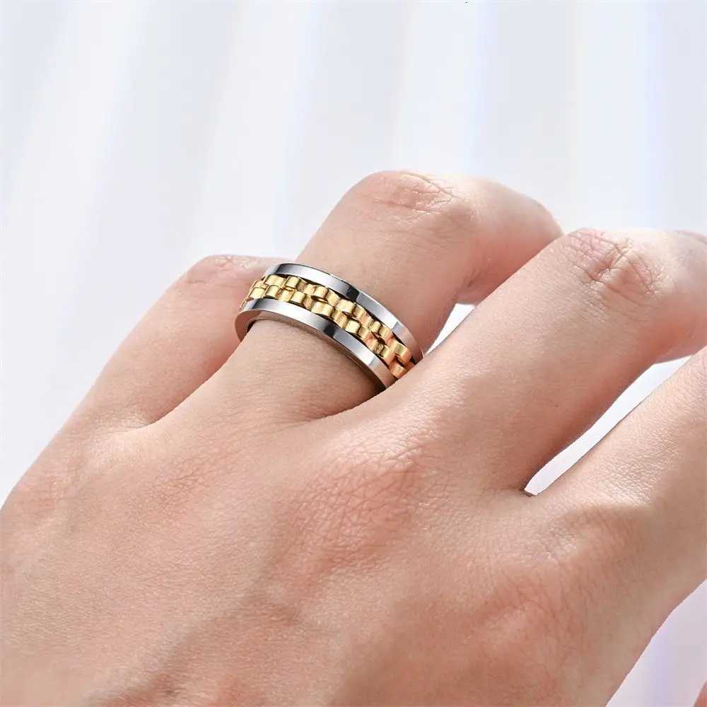 Anti Stress Rotatable Gear Chain Stainless Steel Ring for Men Punk Black Anxiety Spinner Fidget Rings Rock Biker Jewelry Gifts S250716