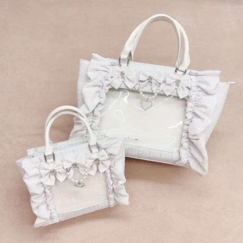 Sweet Y2k Aesthetic Transparent Bow Ita Bag Casual Chic Ruffle Fashion Women's Handbags All Match Kawaii Shoulder Crossbody Bags