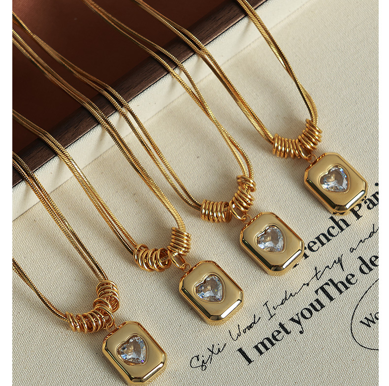 European and American Retro Geometric Heart and Love Pendant Clavicle Chain with High grade Double layer Serpentine Titanium Steel Necklace Ornament