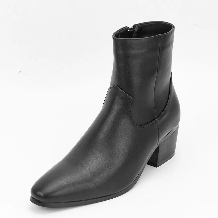 High Heel Men Zipper Boots Fashionable Guys Boots Chunky Heel Motorcycle Shoes 250715