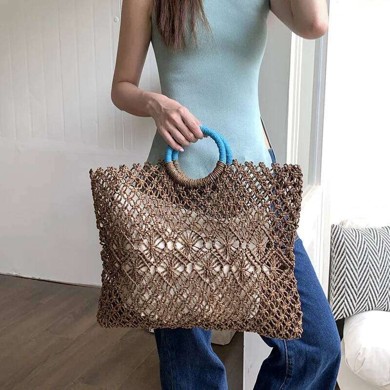 Summer Hollow Straw Beach Handmade Woven Shoulder Raffia Rattan Shopping Travel Bag Bohemian Braided Handbag Casual Tote