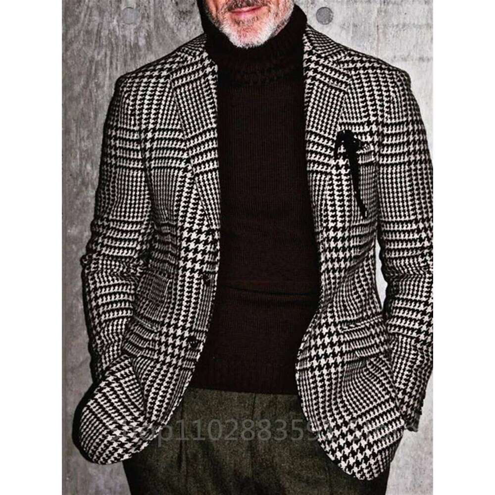 1 Pieces Men's Suits Jacket Fashion Houndstooth Notch Lapel One Coat Slim Fit Groom Tuxedos Only Blazer For Wedding Business