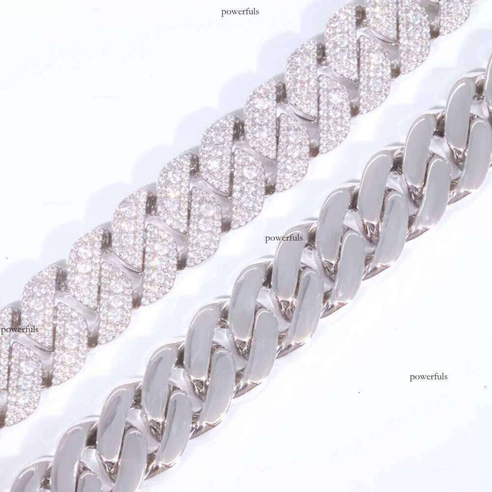 Miami Cuban Link Chain Necklace Designer For Men 2 Row Bling Moissanite Dia 14Mm Wide Choker Iced Out Chains Necklaces Prong Gold Plate Rock Hip Hop J