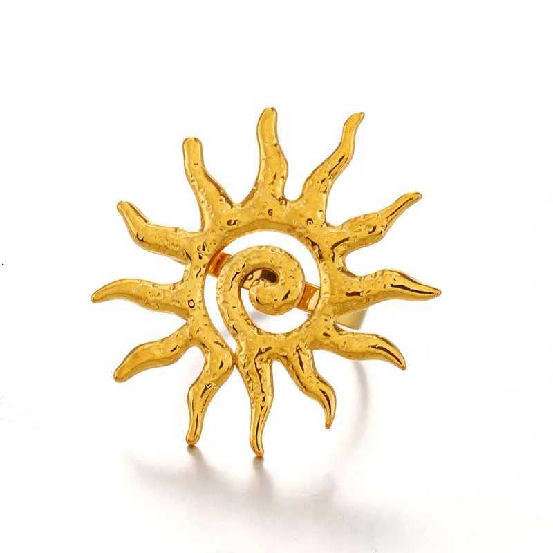 Stainless Steel Metal Sun Shape Open Rings For Women Vintage Gold Color Sunflower Adjustable Finger Rings Jewelry Accessories S250716