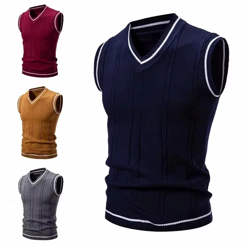 Autumn and Winter Mens Warm Sweater Vest Fashionable Casual College Style Knitted Sweater 250716