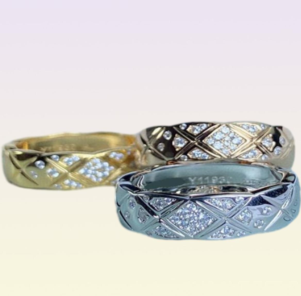 925 Sterling silver COCO rings for women wedding ring with rhinestone 18k rose gold middle width9935861