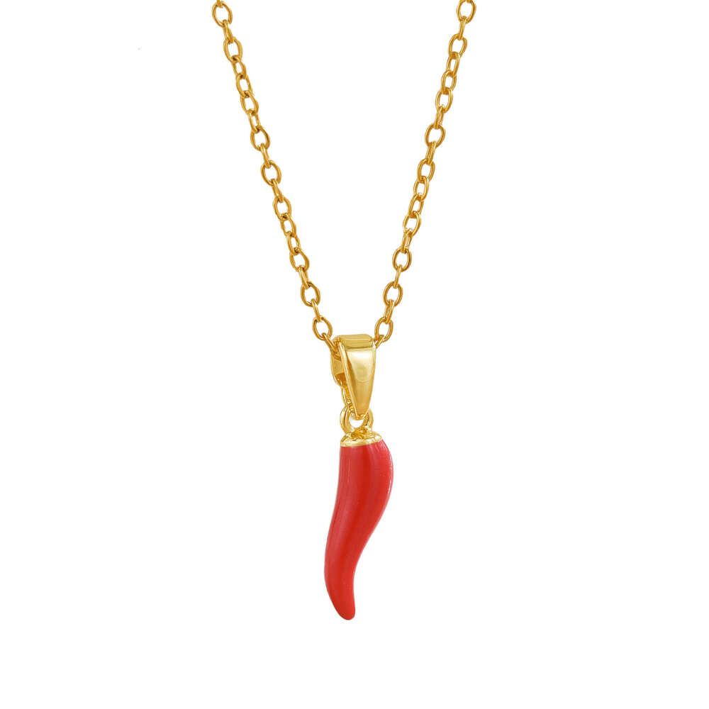 Minimalist Style Stainless Necklace For Women, Unique Red Oil Water Wave Pendant, Smooth Chili Pepper Titanium Steel Collarbone Chain 162