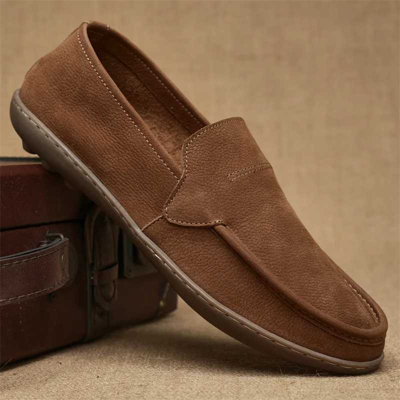 Brown British Style Men Casual Shoes Genuine Leather Slip On Men Shoes High Quality Loafers Men Shoes Mens Shoes W250716