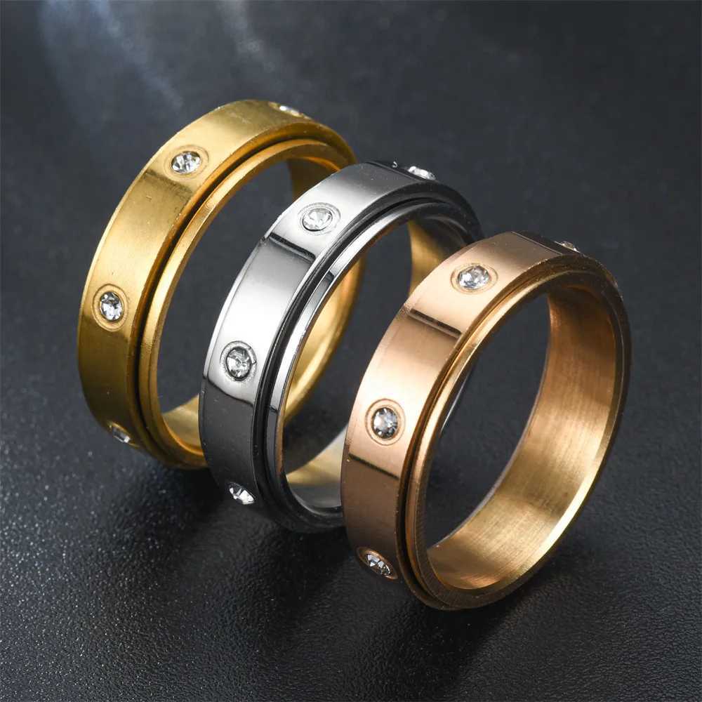 Crystal Anxiety Relief Spinning Ring For Couples Stainless Steel Rotate Freely Fidget Spinner Metal Rings Anillo Antiestres S250716