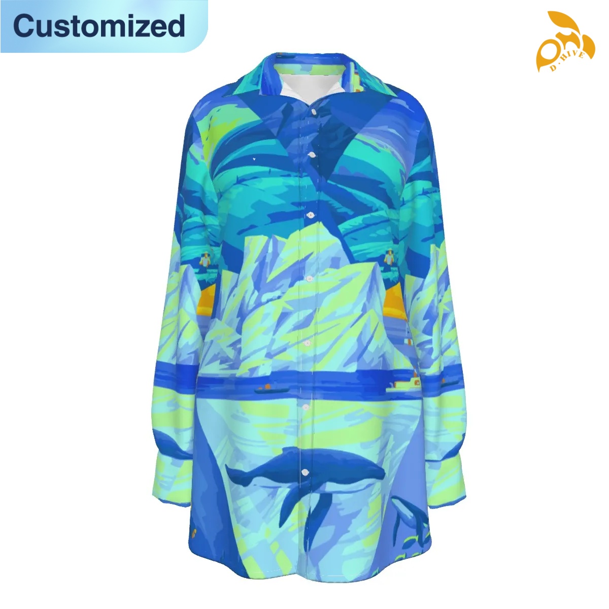 free shipping designer of customized super soft full-body printed women's long shirt with exquisite patterns from US