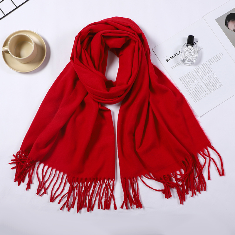 K1374 New autumn and winter solid color scarf for women thick warm tassel shawl long imitation cashmere fashion high value neck scarf