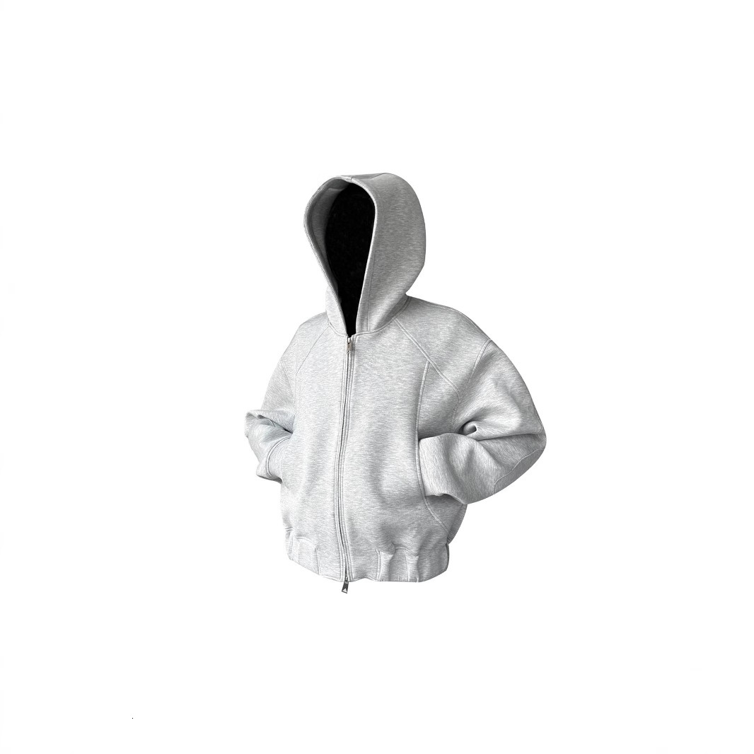 2024 New Trendy Brand Split Space Cotton Boxy Short Wide Hooded Oversized Cut Sweatshirt Jacket for Men