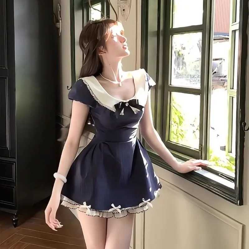 2025 Summer Women New Gentle Lace Sweet Fresh Slimming Temperament Bow A-line Short Dresses R250716