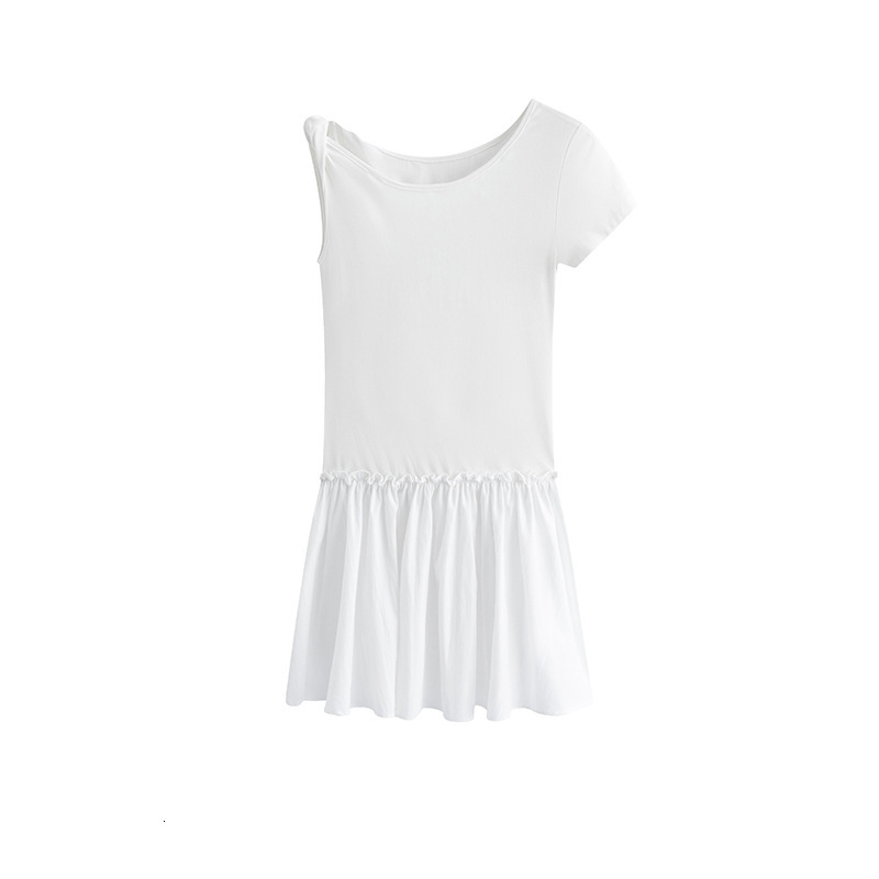 2025 French Style White Off-Shoulder Dress for Women, Summer New Design, Waist-Cinching Slimming Half Skirt, Patchwork A-Line Short