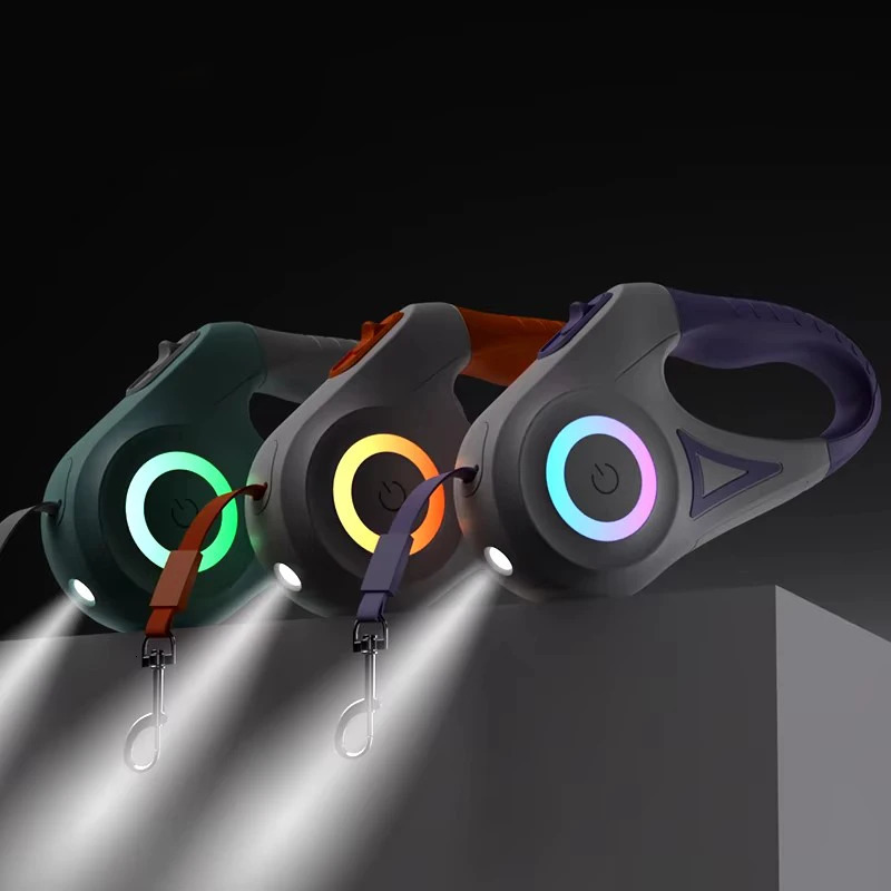 5M Automatic Retractable Dog Leash with Led Flashlight Durable Nylon Lead for Pet Dogs Adjustable Walking Running Rope 250709