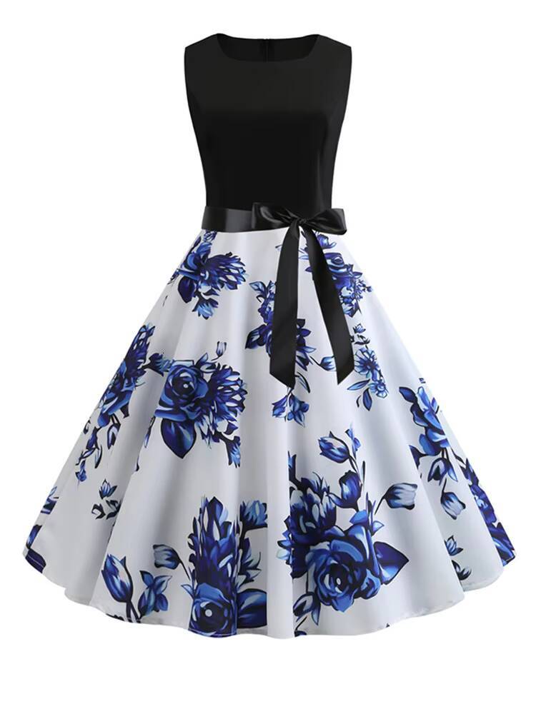 Black White Polka Dot Summer Dress Women Sleeveless Vintage 50s 60s Party Office Dresses dongdumaoyi
