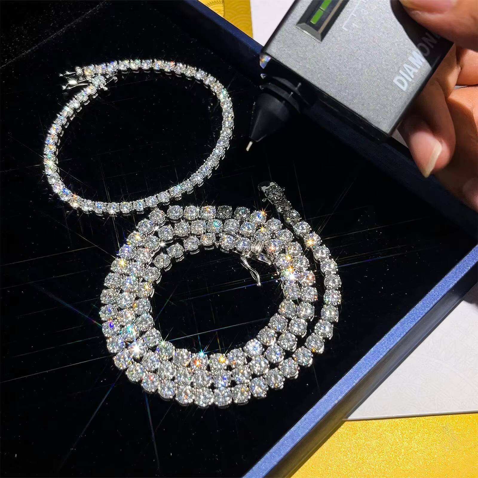 Provence Stock 925 Sterling Silver Tennis Chain in 2mm/3/4/5 Sizes with DEF Moissanite Direct Shipping Hip Hop Diamond Necklaces
