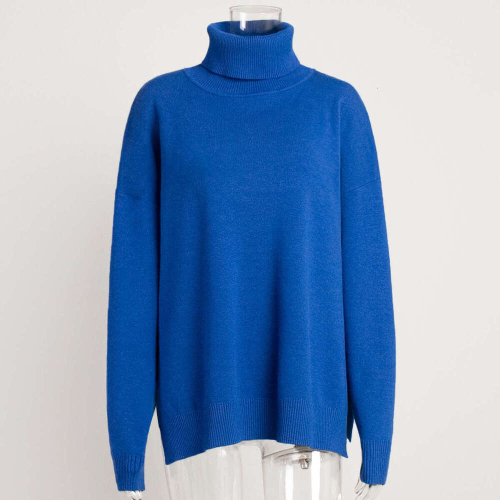 Turtleneck Women Autumn Winter New Casual Style Split Loose Solid Color Knitted Sweater B5