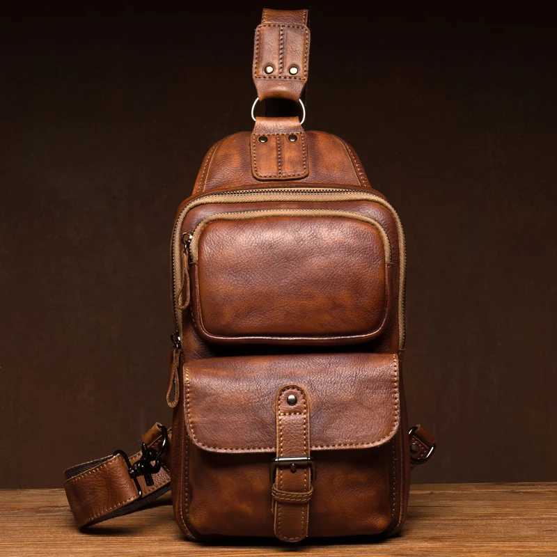 Trend leather handmade bag mens casual bag layer leather messenger bag commuter shoulder bag neutral