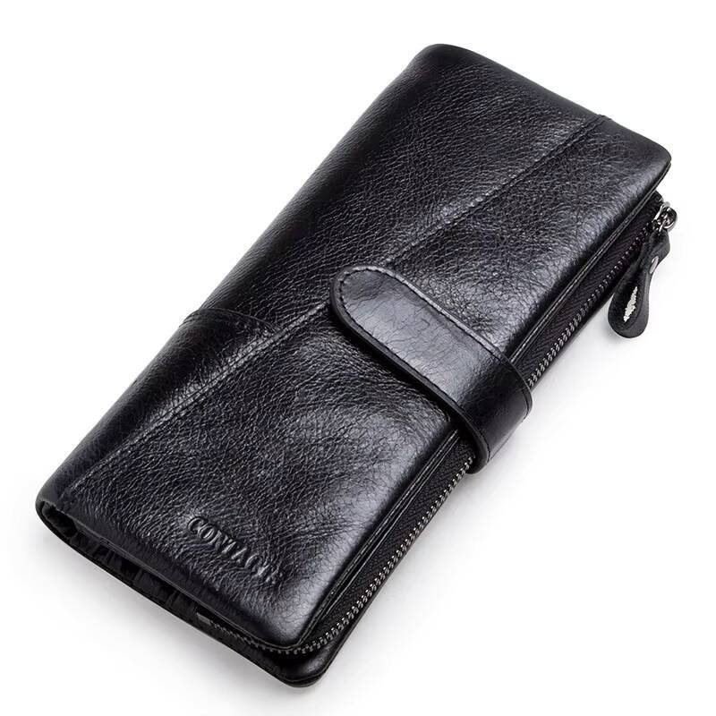 CONTACTS Genuine Leather Mens Long Wallet With Phone Bag Zipper Coin Pocket Purse Male Clutch Wallets For Men Portfel Small ddmynov