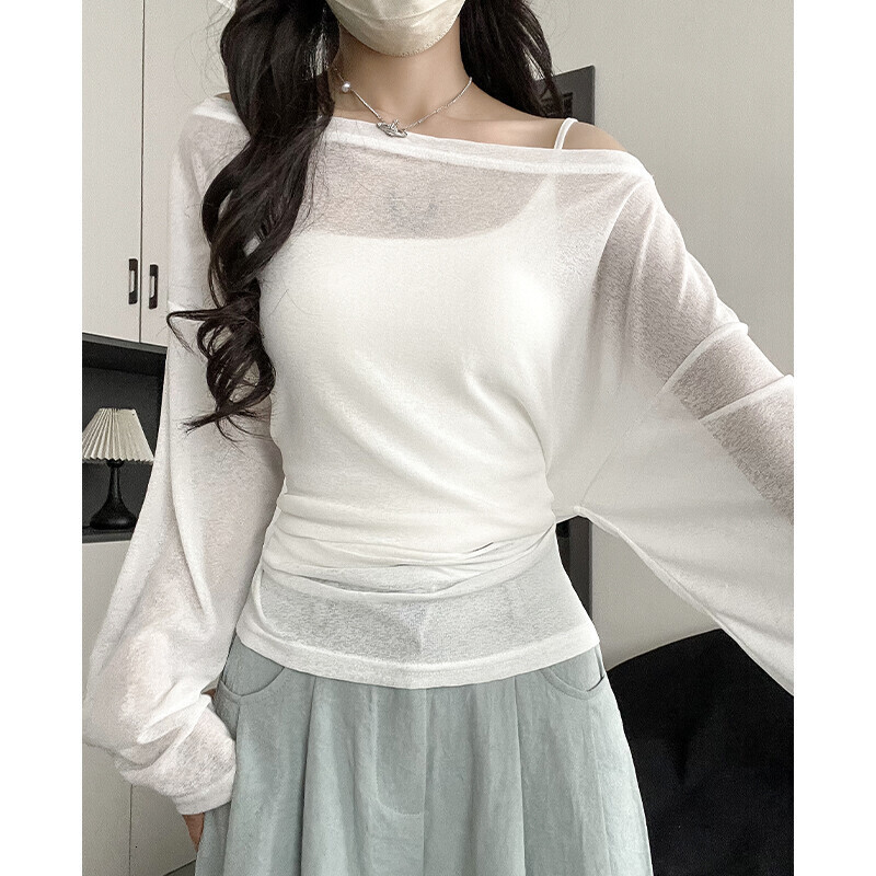 Summer New Women S T Shirt Strappy Lazy Cover Up Loose Long Sleeve For Thin Niche Design Slightly Sheer Sun Protection Outerwear Top Designer