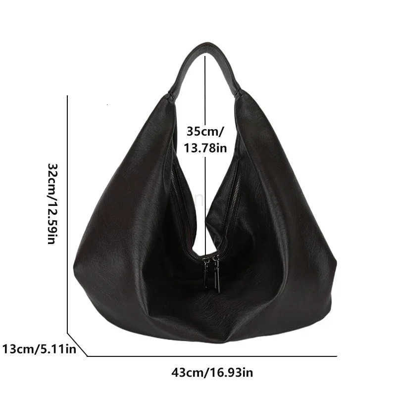 Big Black Shoulder Bags for Women Large Hobo Shopper Bag Solid Color Quality Soft Leather Crossbody Handbag Lady Travel Tote Bag M250716
