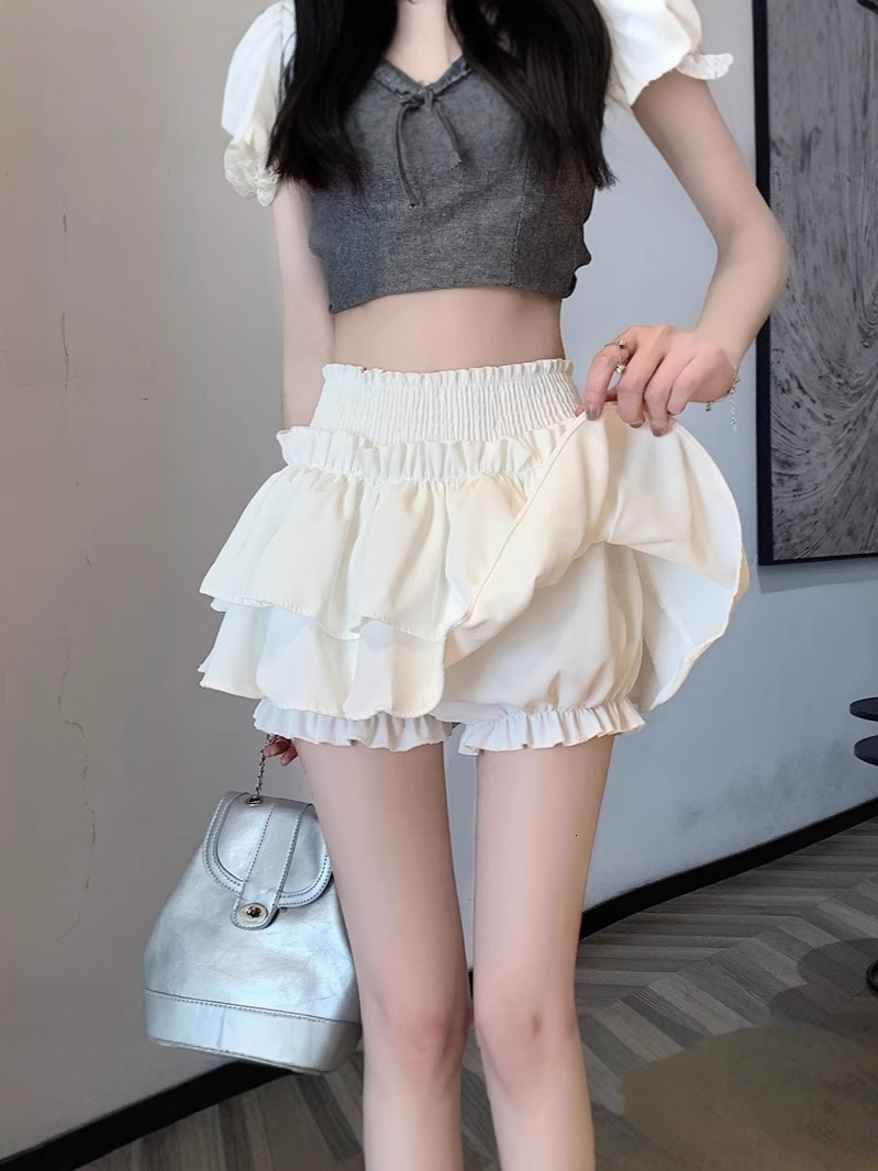 2025 Flower Bud Skirt White Puffy High Waist New Ballet Ruffle Style Shorts Cake Summer Women Hot Girl Sweet